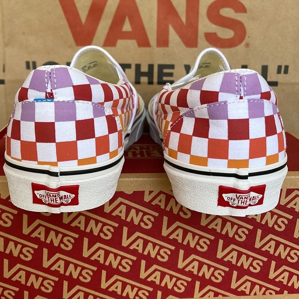 Vans Classic Slip On Checkerboard Rainbow/True White sneakers WMNS - Picture 14 of 16